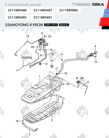 Пластиковый топливный бак SsangYong Kyron (Дизель) 2005-2015 г.в (bolt-on)