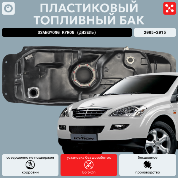 Купить Пластиковый топливный бак SsangYong Kyron (Дизель) 2005-2015 г.в (bolt-on) Пластиковый топливный бак SsangYong Kyron (Дизель) 2005-2015 г.в (bolt-on)